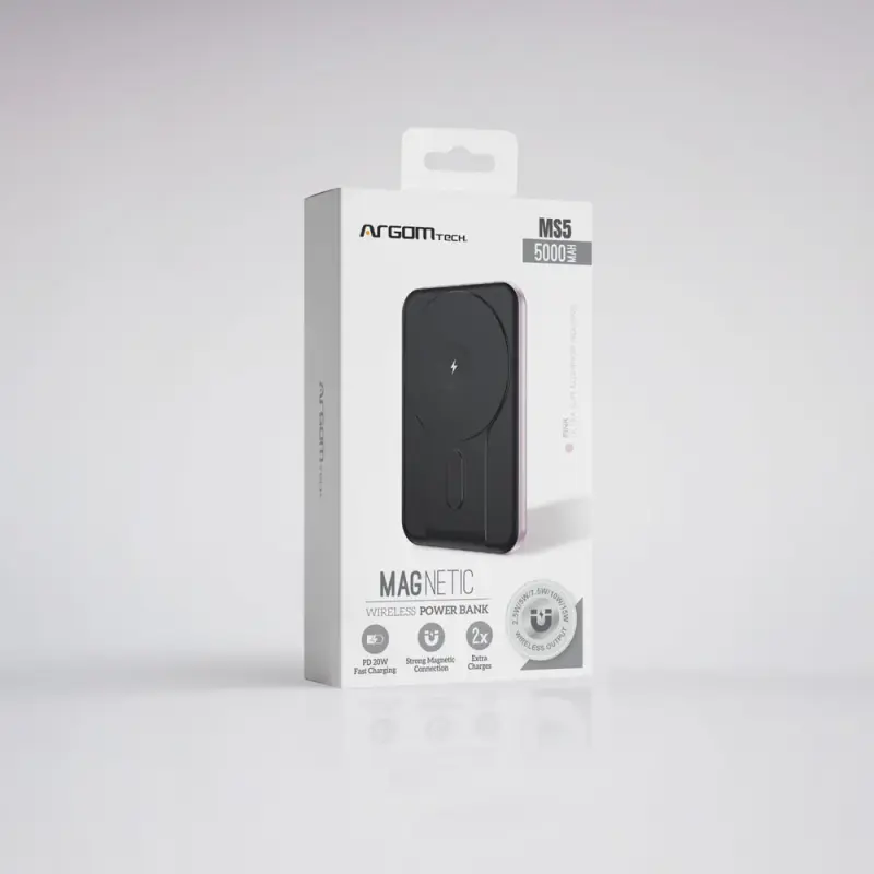 BATERÍA EXTERNA MAGNÉTICA MS5 DE 5000MAH DE ALUMINIO ROSA ARGPB1160